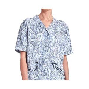 Ena‎ Pelly Blue Snakeskin Short Sleeve Shirt 100% Recycled Polyester Aus/12 Us/8